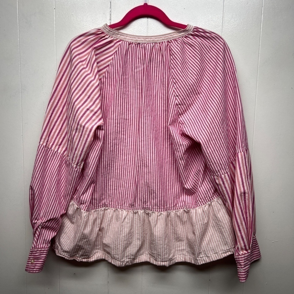 Free Assembly Striped Long Sleeve Ruffle Hem Womens Cotton Top Size XL Pullover - Picture 7 of 12